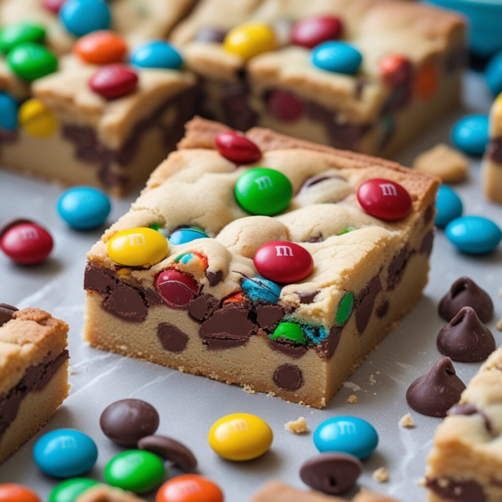 m&m chocolate chip cookie bars